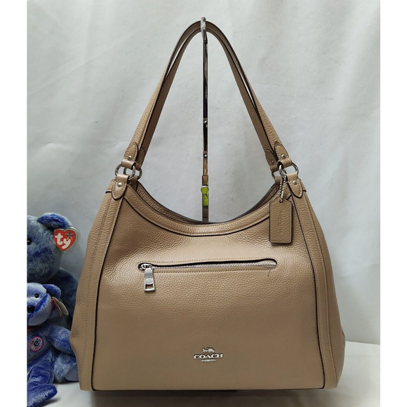 Coach Handbags - Coach Kristy Taupe Beige Pebble Leather Triple Compartment Shoulder Bag